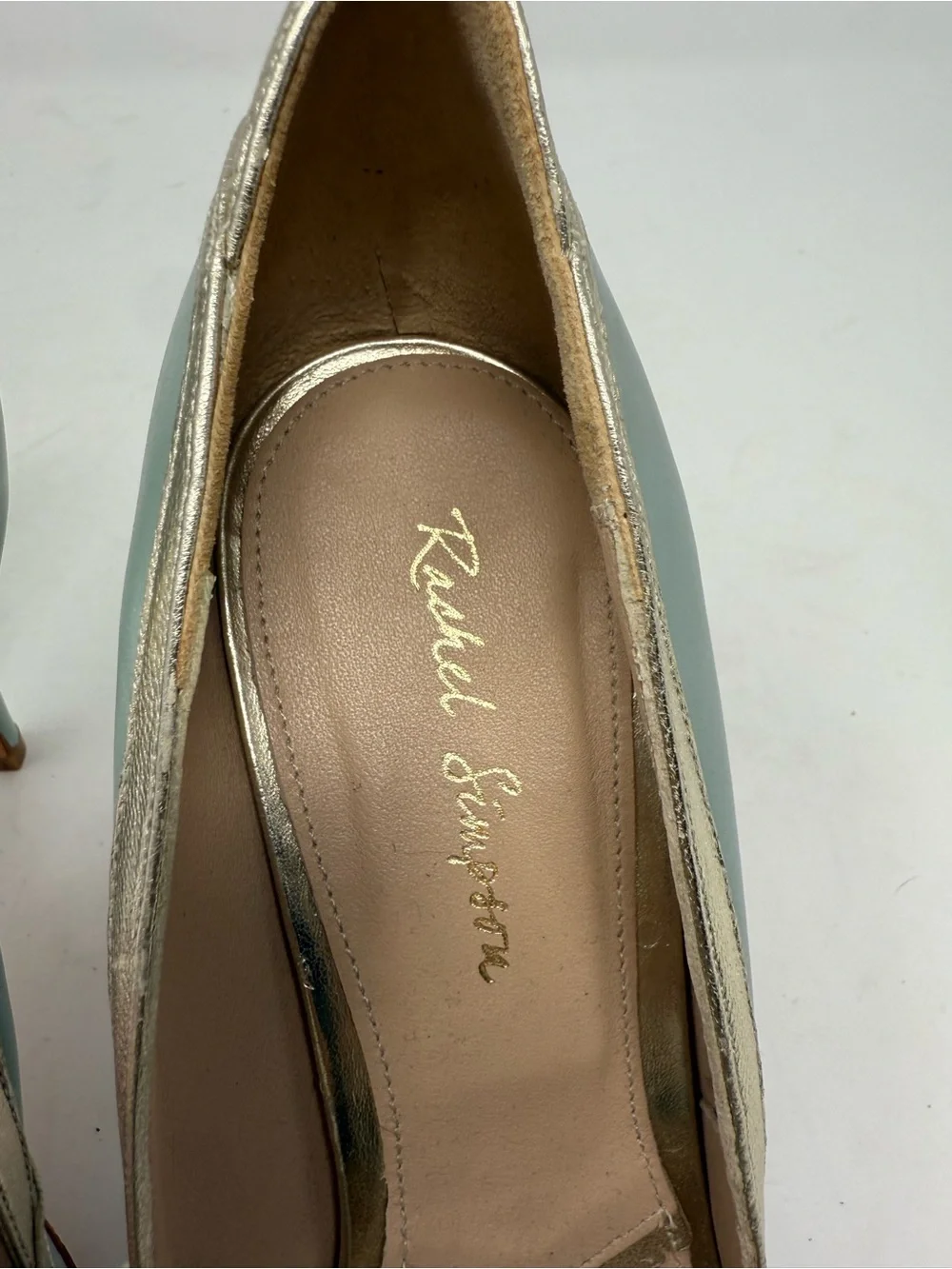Rachel Simpson Isabelle Mint Leather Vintage Peep Toe Heel Size US 9